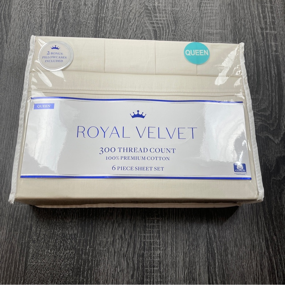 Royal Velvet 6-piece Beige Premium Cotton Queen Size Bed Sheets NWT